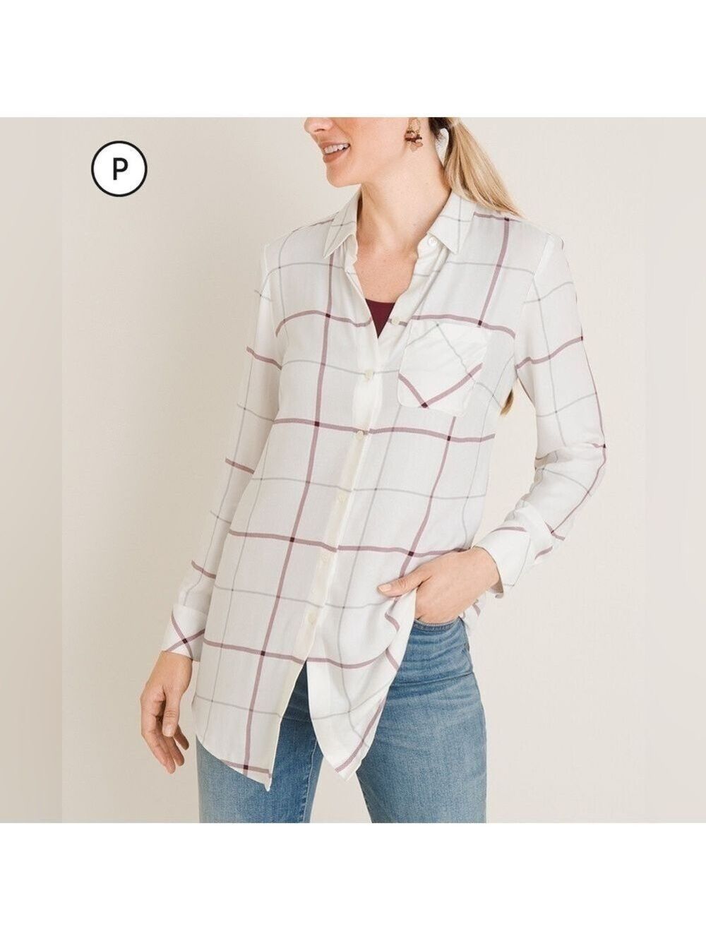 Chico’s Woman’s Everyday Plaid Button-Front Shirt – Petite – 3P = U.S. 16P
